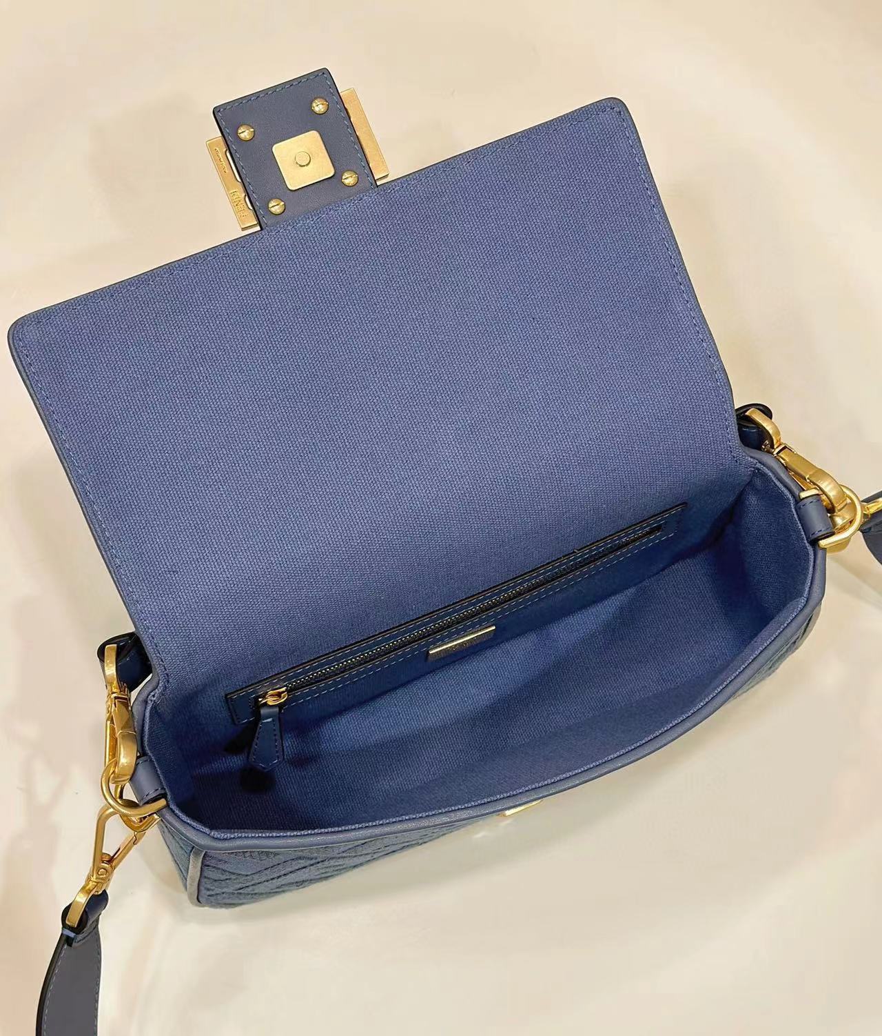 Fendi Medium Baguette FF Canvas Shoulder Bag Blue